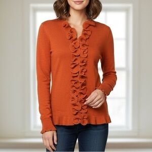 3/25$ (Mix)Vila Milano V-Neck Ruffle Sweater/Cardigan Orange Rhinestone L